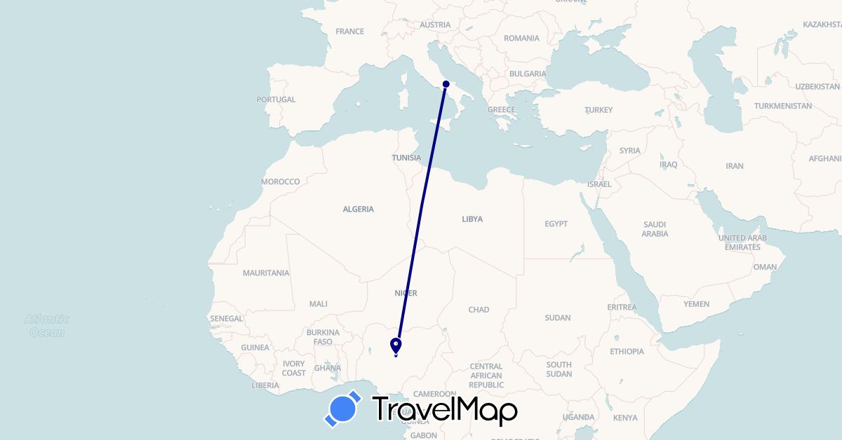 TravelMap itinerary: driving in Italy, Nigeria (Africa, Europe)